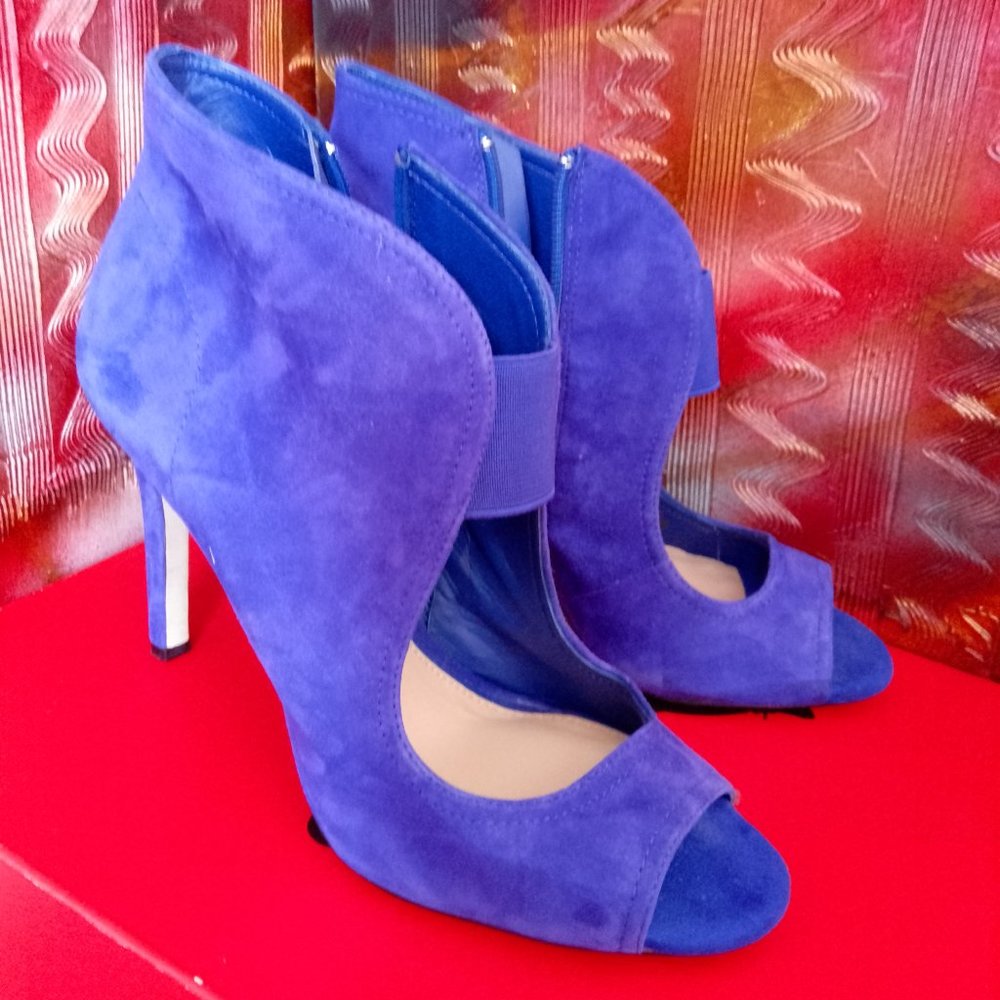 GIANNI BINI Women Ankle  Booties, Blue suede, 9.5 US